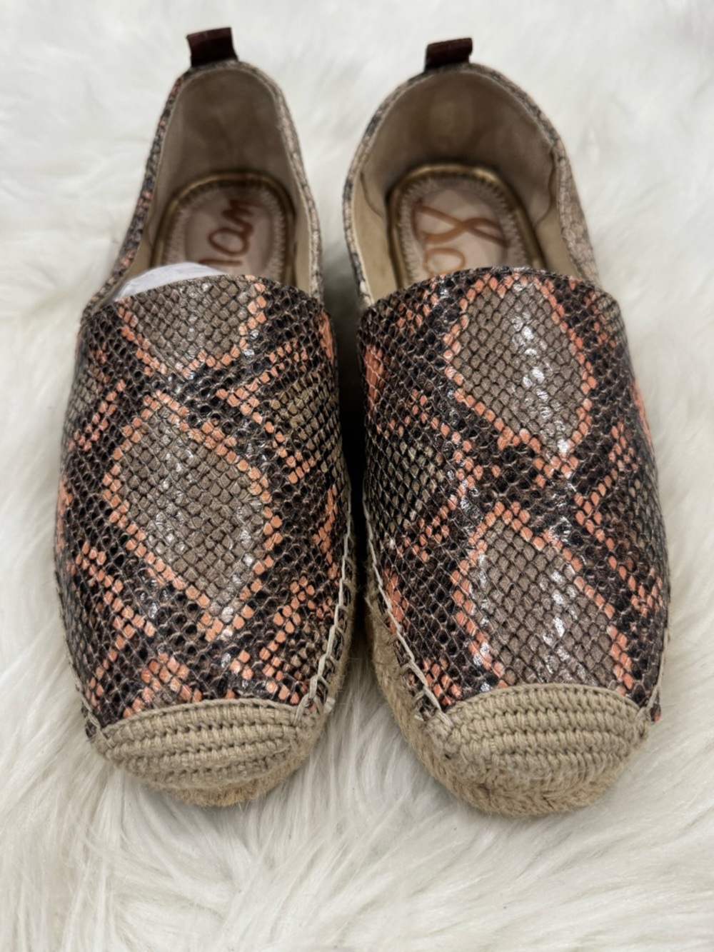 Sam Edelman Snake-Print Espadrilles in Brown and Coral